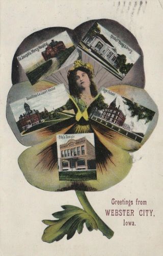 Fantasy Leaf Girl Multi - View,  Webster City,  Iowa 1909 Postcard