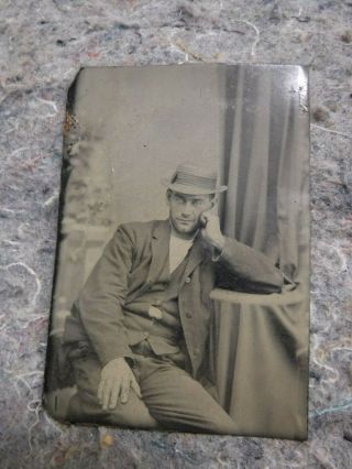 Tintype Photo Of Good Looking Man In Relaxed Pose - Colored Cheeks - Gay Interest