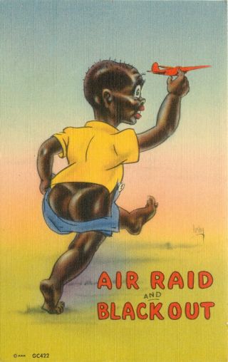 Military Black Americana Air Raid Black Out Artist Irby Wwii Comic Postcard