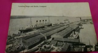 Vintage Ship Postcard: Landing Stage & Docks Liverpool England Large Ship