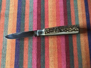 Vintage Rostfrei Solingen Jowika Folding Knife Sambar Stag Handle Lock - Back