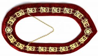 Freemason Masonic Collar Shriners Shriner Gold Plated Red Velvet