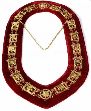 FREEMASON MASONIC Collar Shriners Shriner GOLD Plated RED Velvet 2