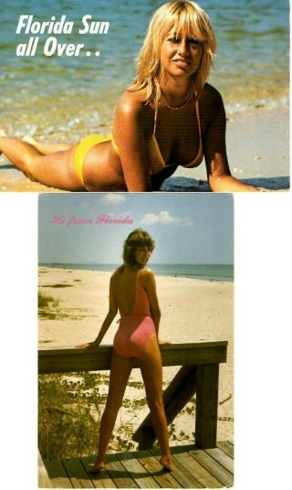 Florida Postcards 2 Two Pretty Girls In Swimsuits -,  Unmarked