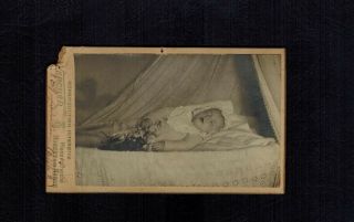 Vintage Cabinet Photo Dead Child Baby In Bed