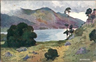 England Postcard Buttermere Lake And Village English Lake District Watercolor