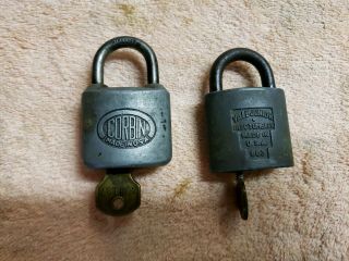 2 Old Vintage Corbin & Yale Junior Padlocks Locks & Keys.  Nr