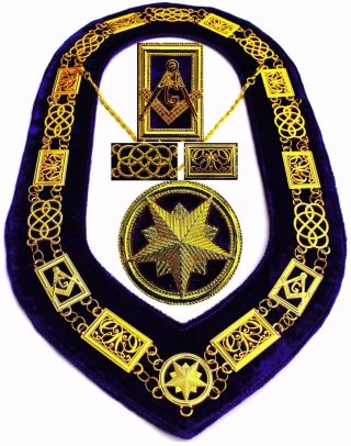 Regalia Masonic Grand Lodge Metal Gold Chain Collar Purple Velvet Top Quality