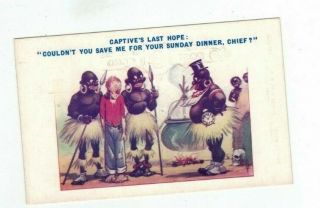 Antique Bamforth Comic Post Card African Natives Prepare To Cook A Captive