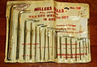 Vintage Millers Falls No.  318 Hex Key Wrench Set 18pc Rare Usa Hardened Tempered