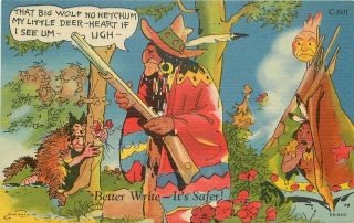 Comic Humor 1940s Walters Native American Indian Postcard C - 601 Teich 6903