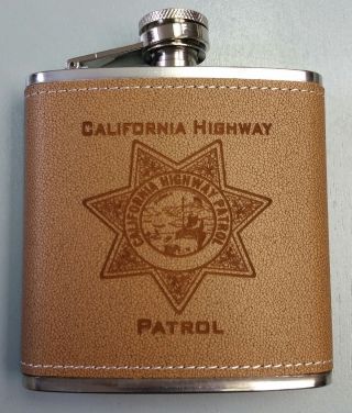 California Highway Patrol Chp Law Enforcement Leather & Stainless 6oz Flask