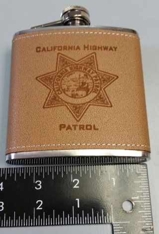California Highway Patrol CHP Law Enforcement Leather & Stainless 6oz Flask 8