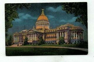 Ms Jackson Mississippi Antique Linen Post Card State Capitol At Night