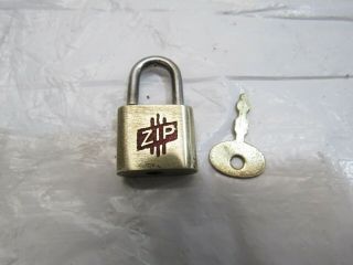 Vintage Brass Miniature Padlock Lock Zip With Key
