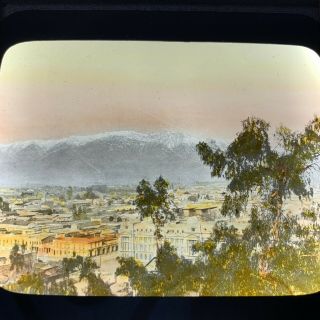 Vtg Magic Lantern Glass Slide Photo Andes Mountains From Santiago Chile Color