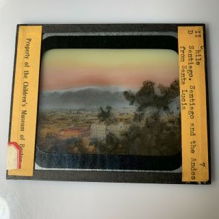 Vtg Magic Lantern Glass Slide Photo Andes Mountains From Santiago Chile Color 2