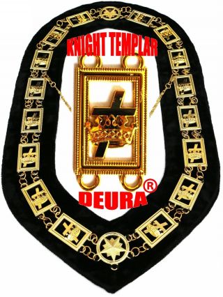 Masonic Regalia Knights Templar Metal Golden Chain Collar Black Bass