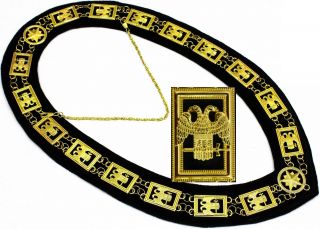 Masonic 32 Degree Wing Down Scottish Rite Golden Chain Collar Fast