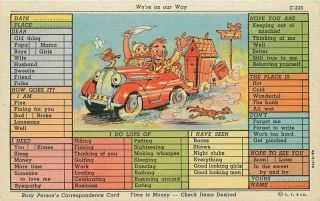 Auto Checklist Busy Person Comic Humor Ray Walters 1940s Postcard Teich 5911