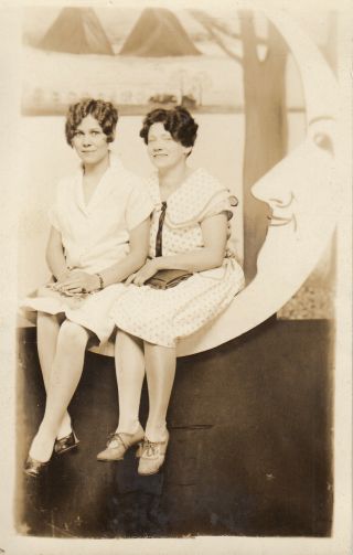 Rppc Real Photo Postcard Named Butin Girls On Crescent Moon 1920 