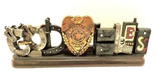 Police Officer Law Enforcement God Bless 3d Badge Handcuffs Desktop 11 1/2x4