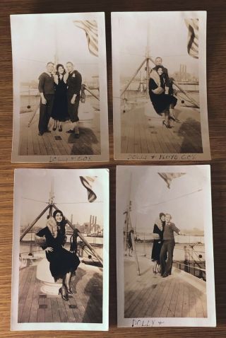 1930 Uss Houston U.  S.  Navy Ship Sailor And His Girl On The Deck Photo Snapshots