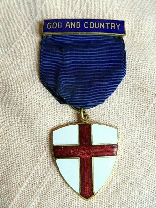 Vintage Boy Scout God And Country Enamel Medal