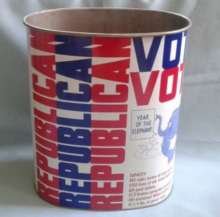 Vintage Vote Republican Trashcan - Year Of The Elephant,  J.  L.  Clark Product.