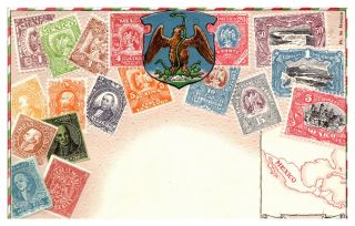 Embossed Stamps Of Mexico Postcard