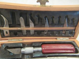 VINTAGE 3 HANDLES X - acto KNIFE SET IN WOODEN BOX MADE IN USA 5