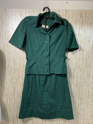 Official Girl Scouts Vtg Senior Uniform Green Vintage Shirt & Skirt