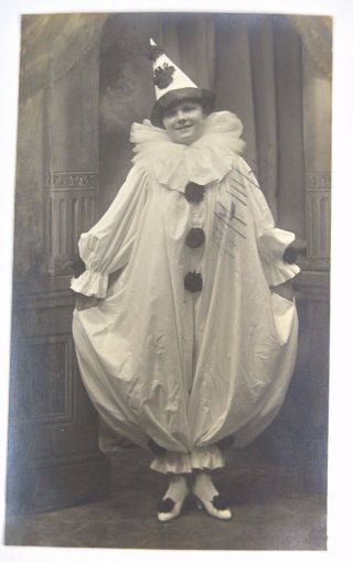 RPPC Early 1900 ' s Halloween Family Party Masquerade Clown Costume POSTCARD 2