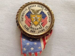 Patriotic Order Sons Of America Vintage Pin Back Pin P.  O.  S.  Of A.