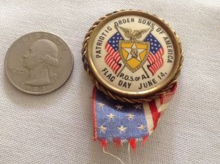 Patriotic Order Sons Of America Vintage Pin back Pin P.  O.  S.  Of A. 2