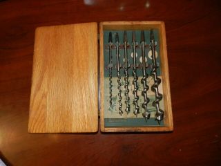 Vintage Irwin Auger Bit 6 - Piece Set In Wood Box