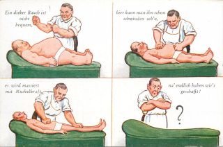 Funny Massagist Fat Slim Man Massage Vanish Humour Comic Postcard Caricatures