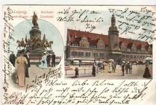 Antique 1902 Postcard Leipzig Rathaus Und Sieges Denkmal Germany
