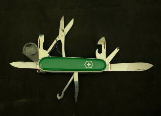 Rare Victorinox Explorer Swiss Army Knife / Kelly Green W/ White Border