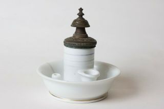 Antique French porcelain inkwell with mechanical weight,  France 2