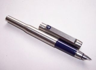 Vintage 1999 Parker 25 Fountain Pen Brushed Steel With Blue Trim