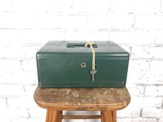 Vintage Green Metal Lock Box With Key Industrial Office Tool Eagle Lock Co.