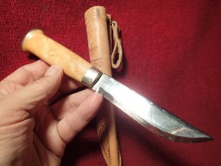 Vintage Sharp Hunting Knife Puukko W Leather Sheath Marttiini Finland Finnish