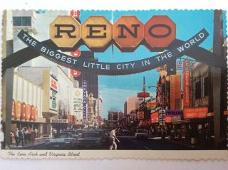 Reno Biggest Little City In The World Arch Virginia Street Nevada Vtg Postcard