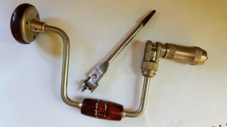Vintage Dunlap 10 " Ratcheting Auger Bit Brace Hand Drill Tool Wood Handles