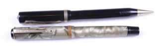 (2) Vintage Waltham Gray Marbleized Fountain Pens & Winchester Black Combo