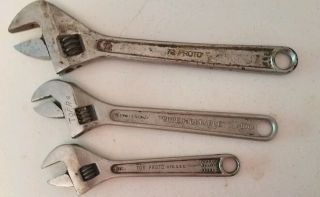 3 Vintage Adjustable Wrenches Proto Williams 8 10 12