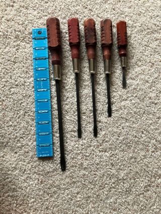 Set of 5 steel/wood Hurwood Vintage screwdrivers Flat Head ECU 2