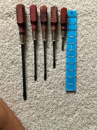 Set of 5 steel/wood Hurwood Vintage screwdrivers Flat Head ECU 3