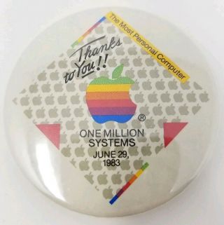 Vintage 80s Apple Computers One Million System Button Pin Rainbow Logo Mac